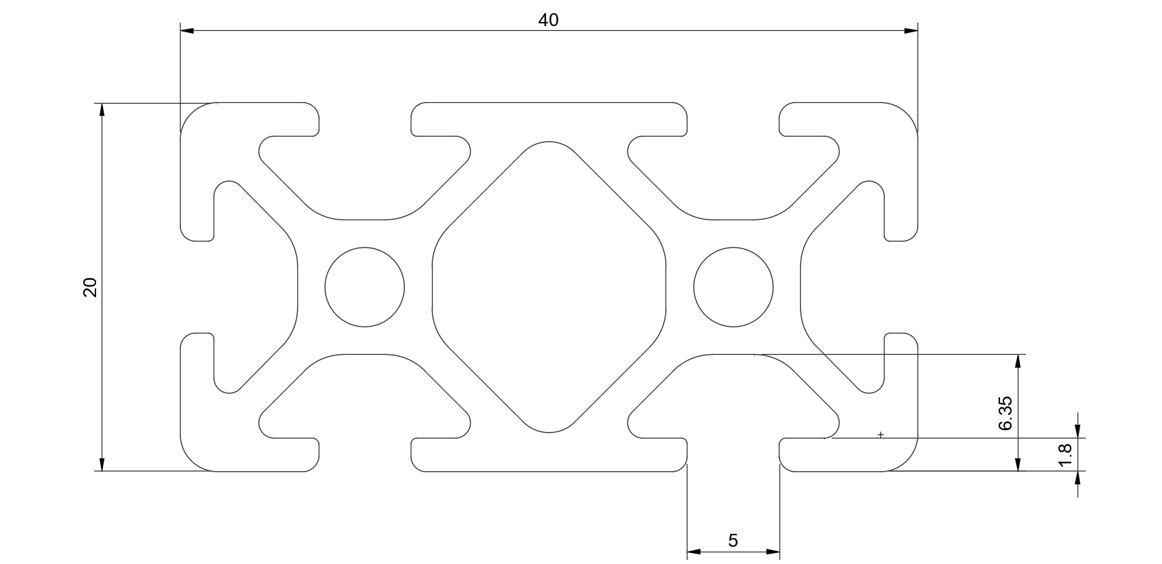 Aluminiumprofil I Nut 5 40x20