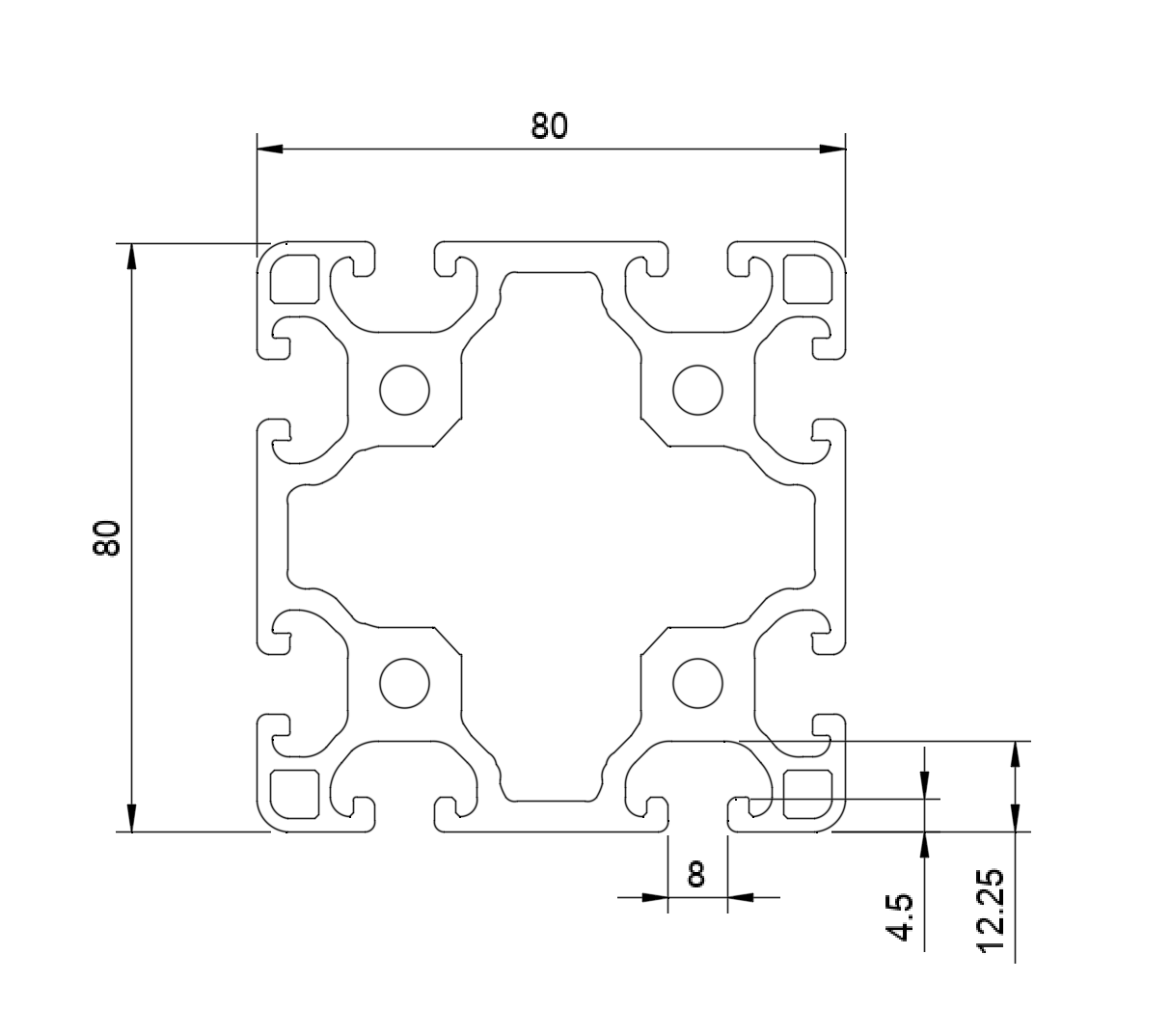 Aluminiumprofil I Nut 8 80x80 leicht